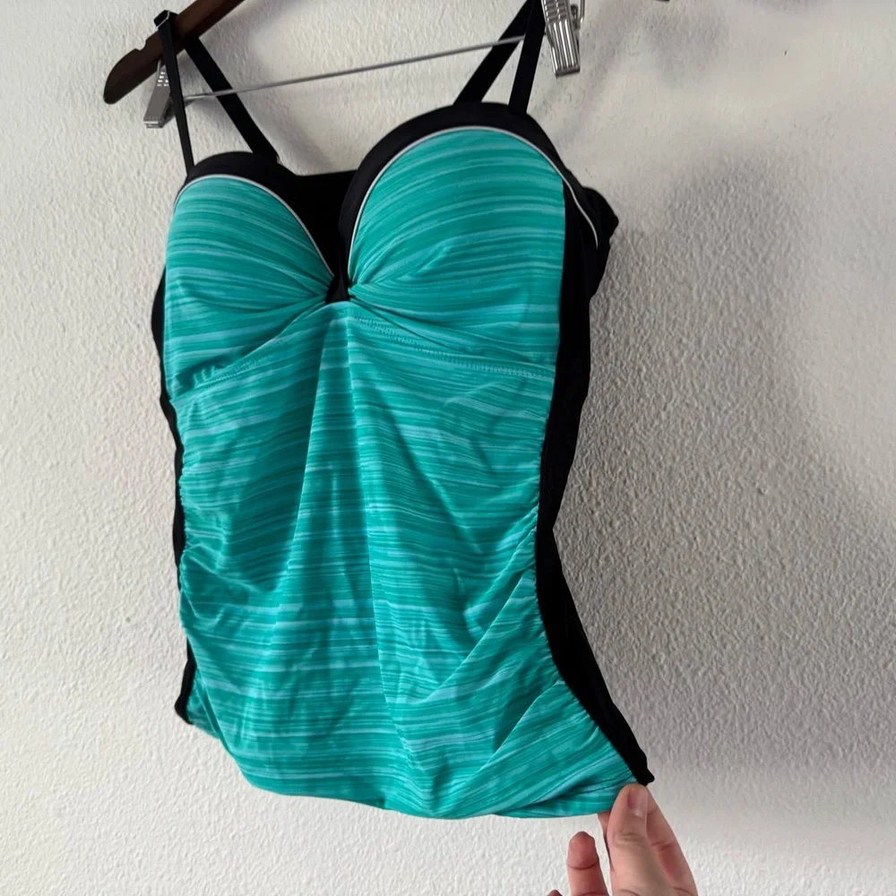 Blue Green Swim Tankini Top 2XL Mermaidcore Ruched Beach Coastal Resortwear - Picture 6 of 14